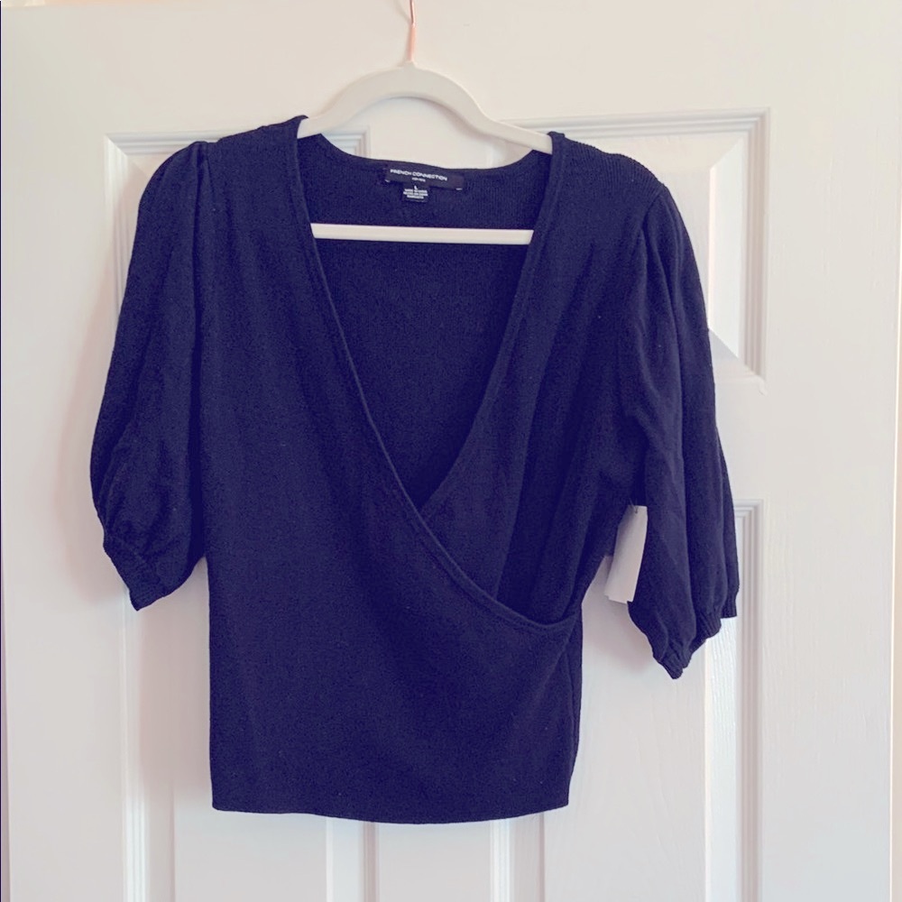 French Connection Navy 3/4 Sleeve Wrap Sweater